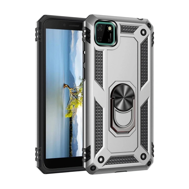 Mey İthalat®  Huawei Y5P Kılıf Sofya Yüzüklü Silikon Kapak - Gümüş