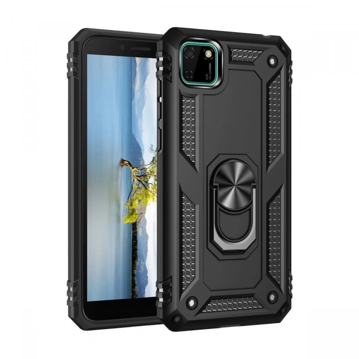 Mey İthalat®  Huawei Y5P Kılıf Sofya Yüzüklü Silikon Kapak - Siyah