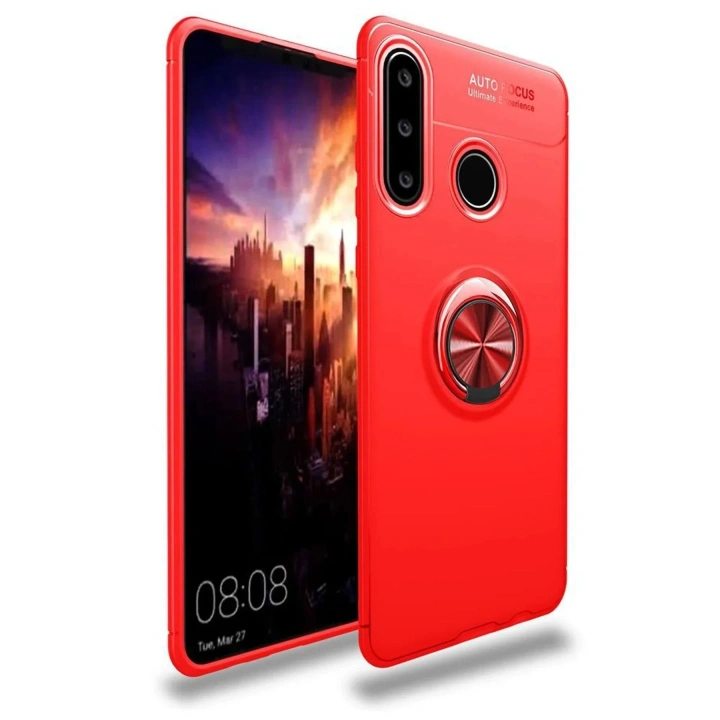 Mey İthalat®  Huawei Y6P Kılıf Range Yüzüklü Silikon - Kırmızı