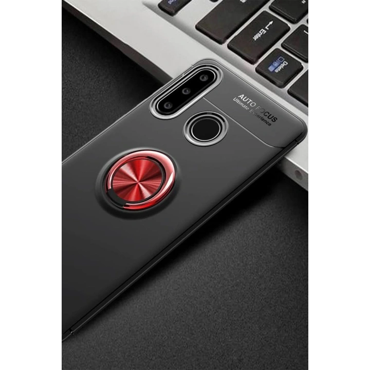 Mey İthalat®  Huawei Y6P Kılıf Range Yüzüklü Silikon - Siyah-Kırmızı