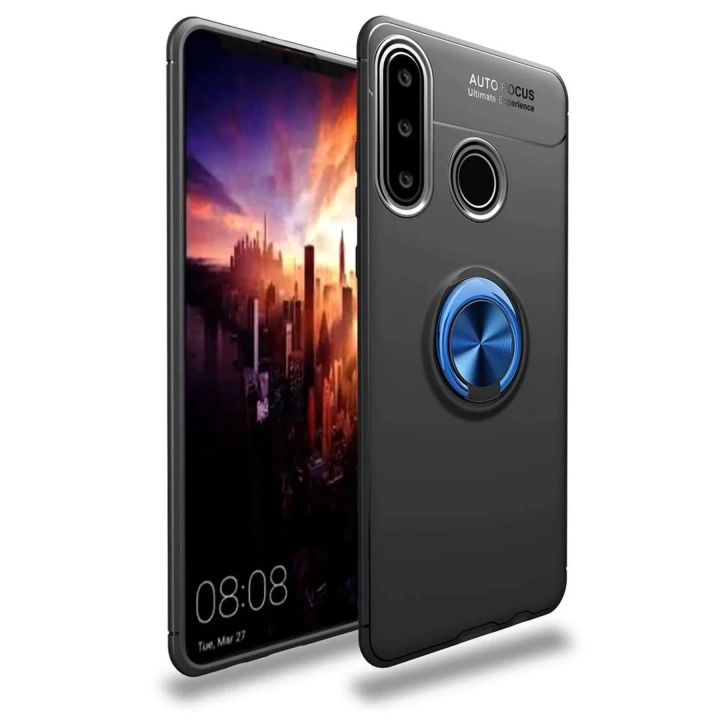 Mey İthalat®  Huawei Y6P Kılıf Range Yüzüklü Silikon - Siyah-Mavi
