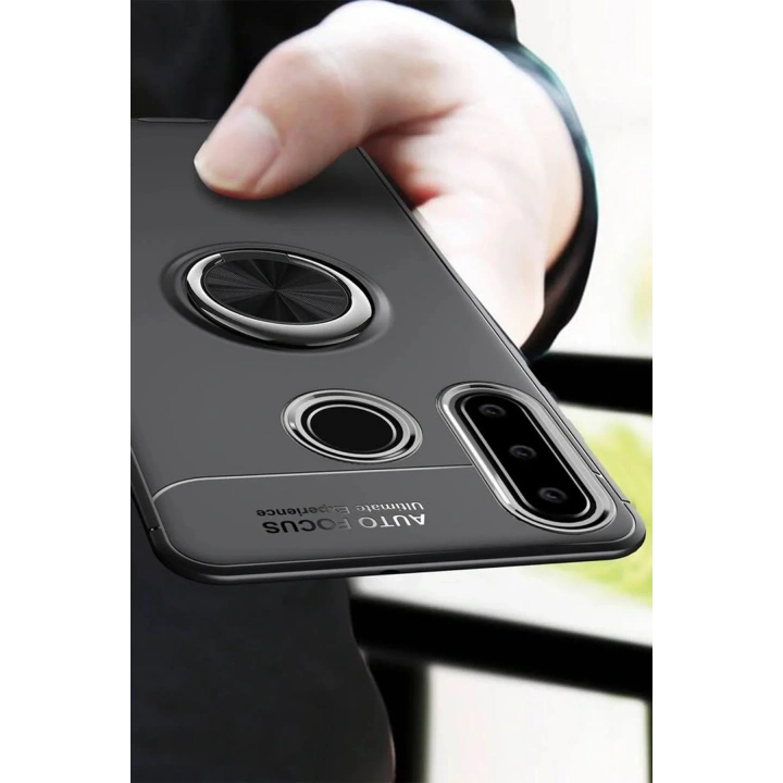 Mey İthalat®  Huawei Y6P Kılıf Range Yüzüklü Silikon - Siyah-Mavi