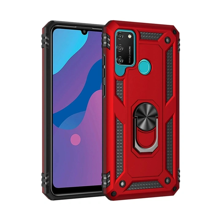 Mey İthalat®  Huawei Y6P Kılıf Sofya Yüzüklü Silikon Kapak - Kırmızı