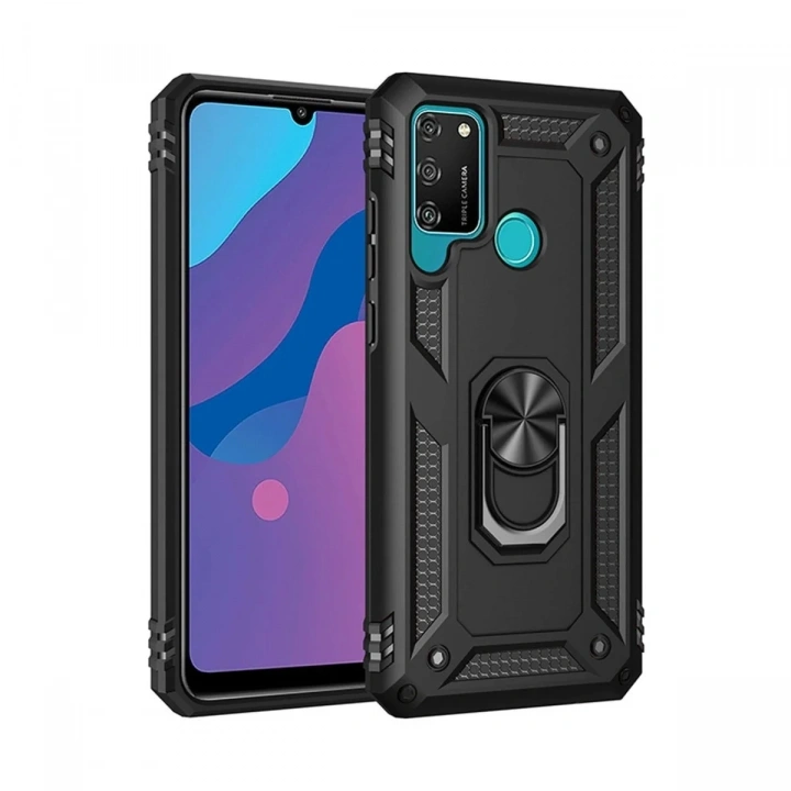 Mey İthalat®  Huawei Y6P Kılıf Sofya Yüzüklü Silikon Kapak - Siyah