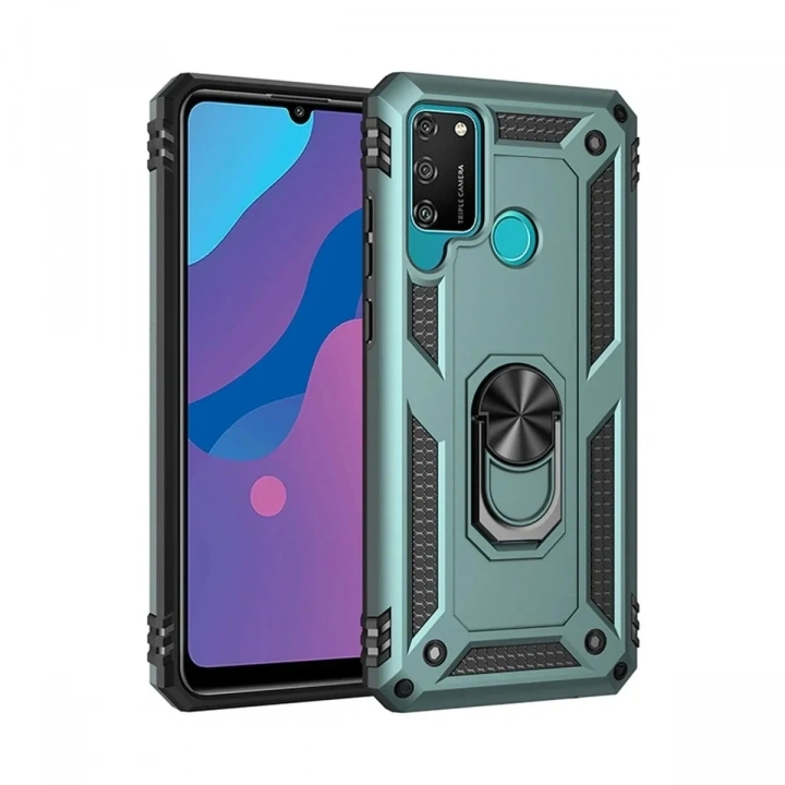 Mey İthalat®  Huawei Y6P Kılıf Sofya Yüzüklü Silikon Kapak - Yeşil