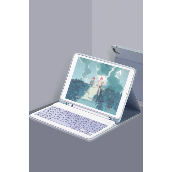 Mey İthalat®  iPad 10.2 (9.nesil) Kılıf KC01 Smart Klavyeli Tablet Kılıfı - Lacivert