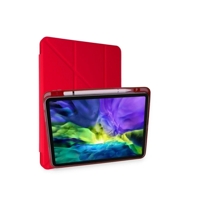 Mey İthalat®  iPad Pro 11 (2024) Kılıf Kalemlikli Mars Tablet Kılıfı - Kırmızı