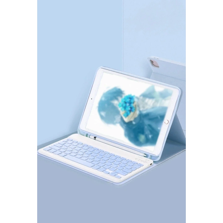 Mey İthalat®  iPad Pro 11 (2024) Kılıf KC01 Smart Klavyeli Tablet Kılıfı - Açık Mavi