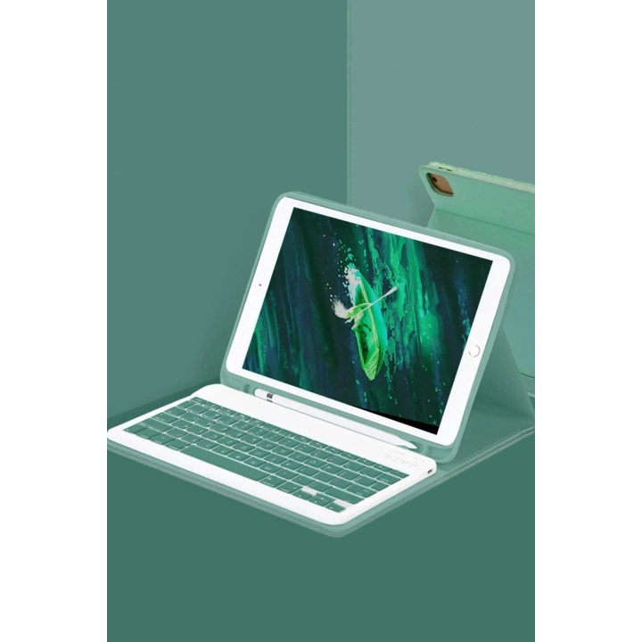 Mey İthalat®  iPad Pro 11 (2024) Kılıf KC01 Smart Klavyeli Tablet Kılıfı - Koyu Yeşil