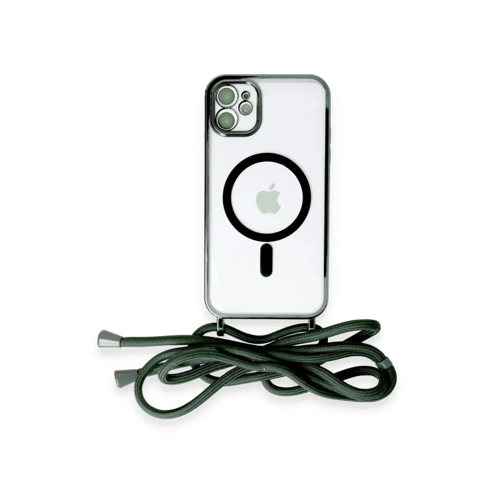 Mey İthalat®  iPhone 11 Kılıf Divo Lazer Askılı Magsafe Kapak - Koyu Yeşil
