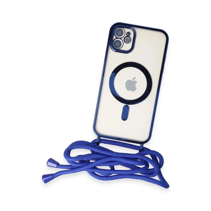 Mey İthalat®  iPhone 11 Kılıf Divo Lazer Askılı Magsafe Kapak - Mavi