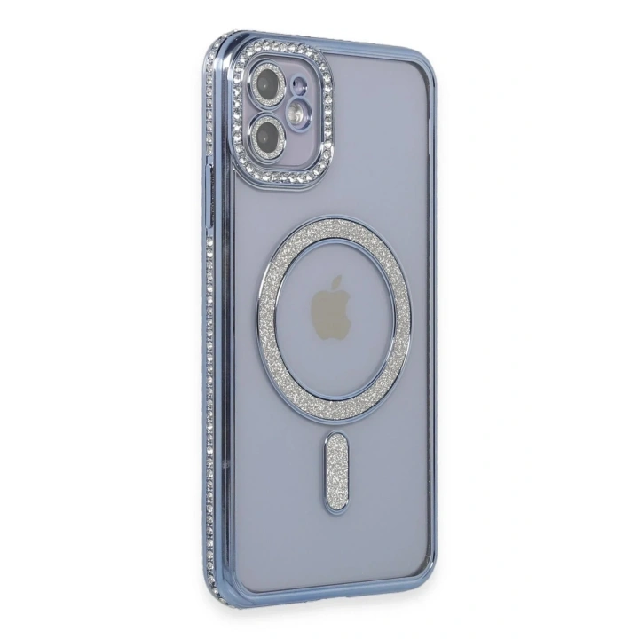 Mey İthalat®  iPhone 11 Kılıf Joke Simli Magneticsafe Kılıf - Mavi
