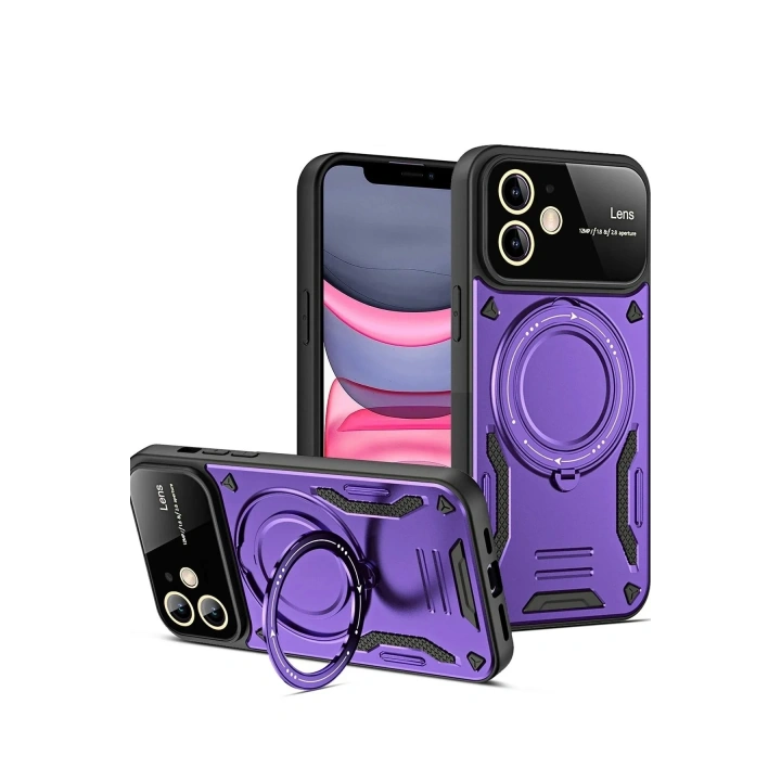 Mey İthalat®  iPhone 11 Kılıf Joy Lens Standlı Kapak - Mor