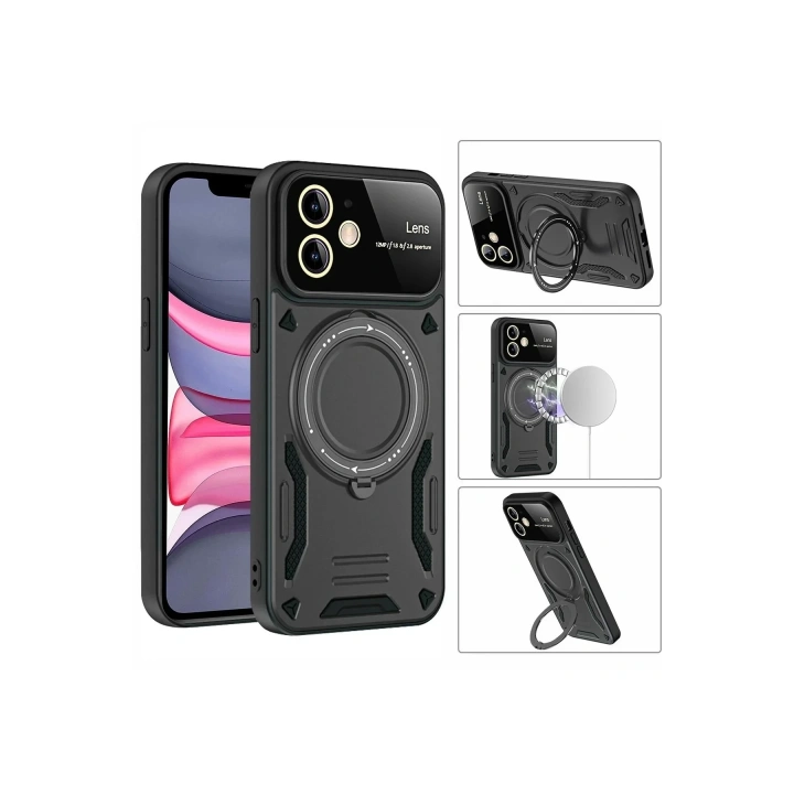 Mey İthalat®  iPhone 11 Kılıf Joy Lens Standlı Kapak - Mor