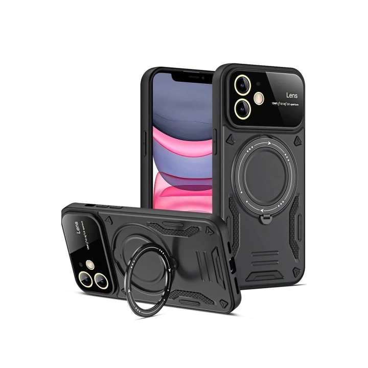 Mey İthalat®  iPhone 11 Kılıf Joy Lens Standlı Kapak - Siyah