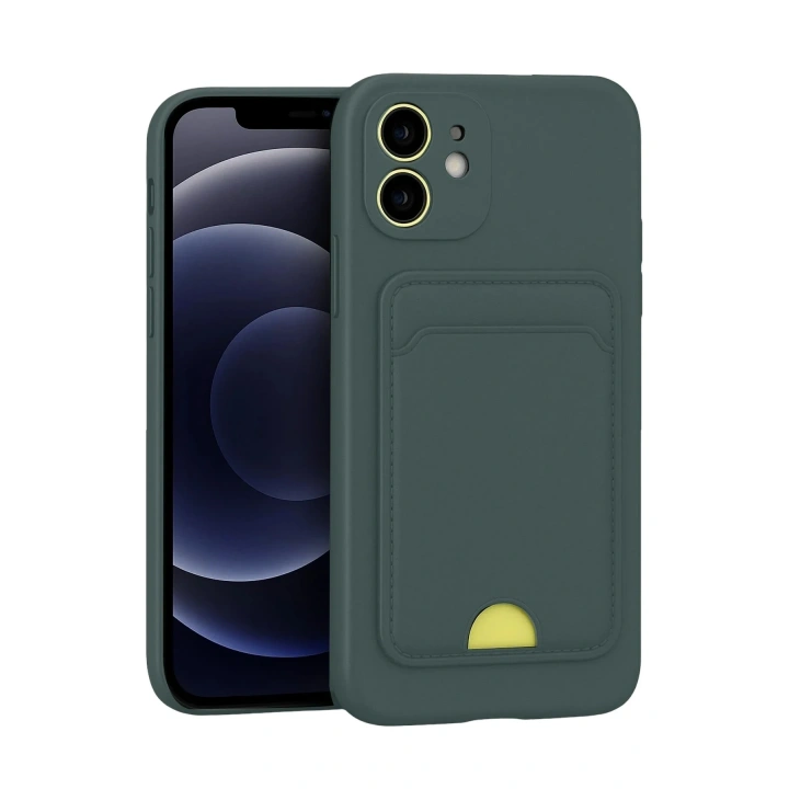 Mey İthalat®  iPhone 11 Kılıf Kelvin Kartvizitli Silikon - Koyu Yeşil