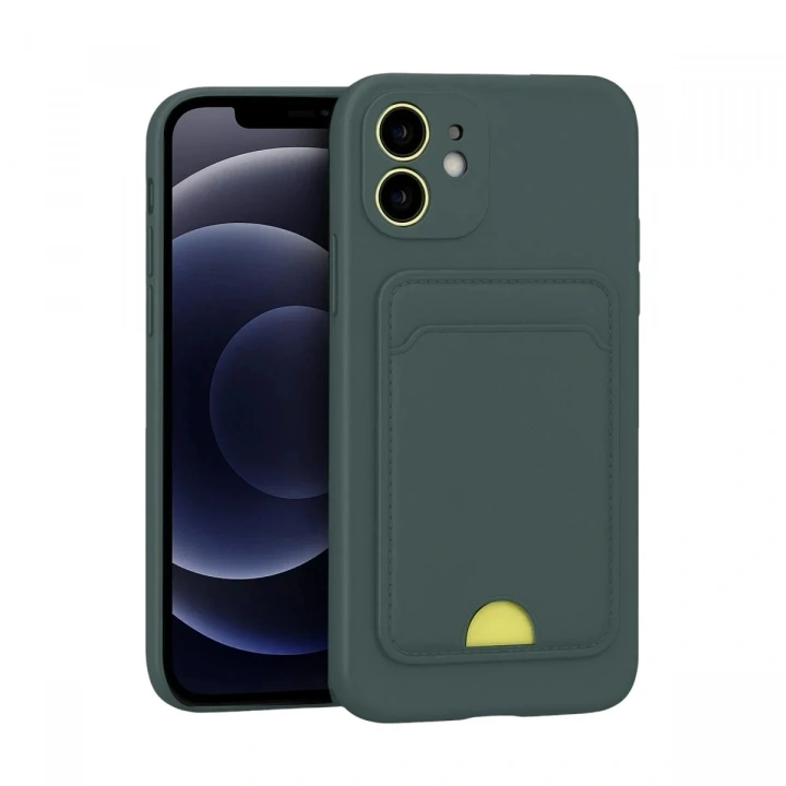 Mey İthalat®  iPhone 11 Kılıf Kelvin Kartvizitli Silikon - Koyu Yeşil