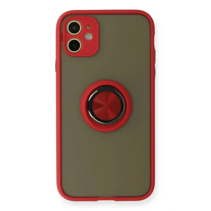 Mey İthalat®  iPhone 11 Kılıf Montreal Yüzüklü Silikon Kapak - Kırmızı