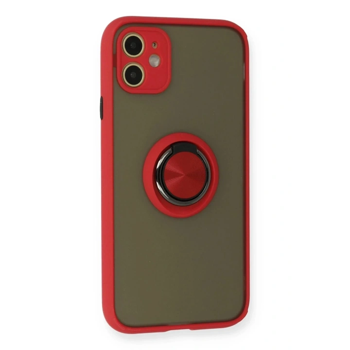 Mey İthalat®  iPhone 11 Kılıf Montreal Yüzüklü Silikon Kapak - Kırmızı