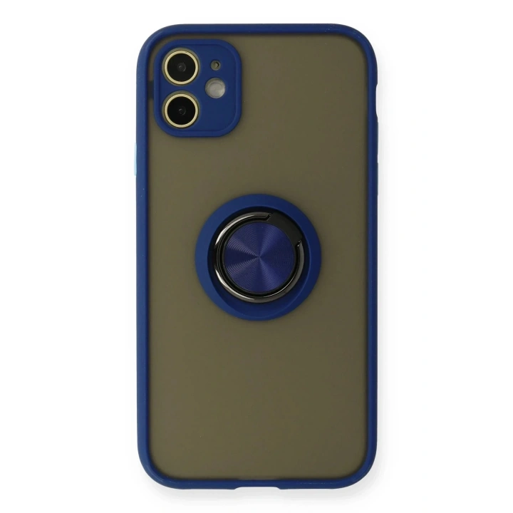 Mey İthalat®  iPhone 11 Kılıf Montreal Yüzüklü Silikon Kapak - Lacivert
