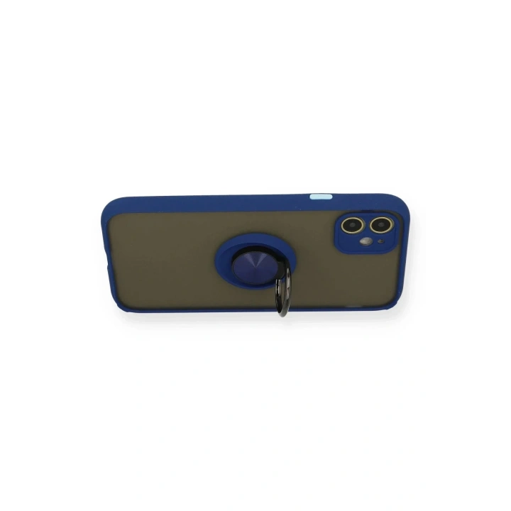Mey İthalat®  iPhone 11 Kılıf Montreal Yüzüklü Silikon Kapak - Lacivert