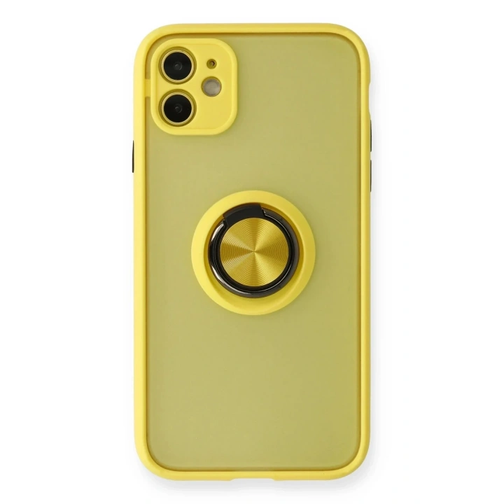 Mey İthalat®  iPhone 11 Kılıf Montreal Yüzüklü Silikon Kapak - Sarı