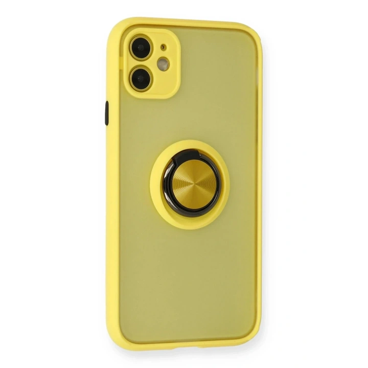 Mey İthalat®  iPhone 11 Kılıf Montreal Yüzüklü Silikon Kapak - Sarı