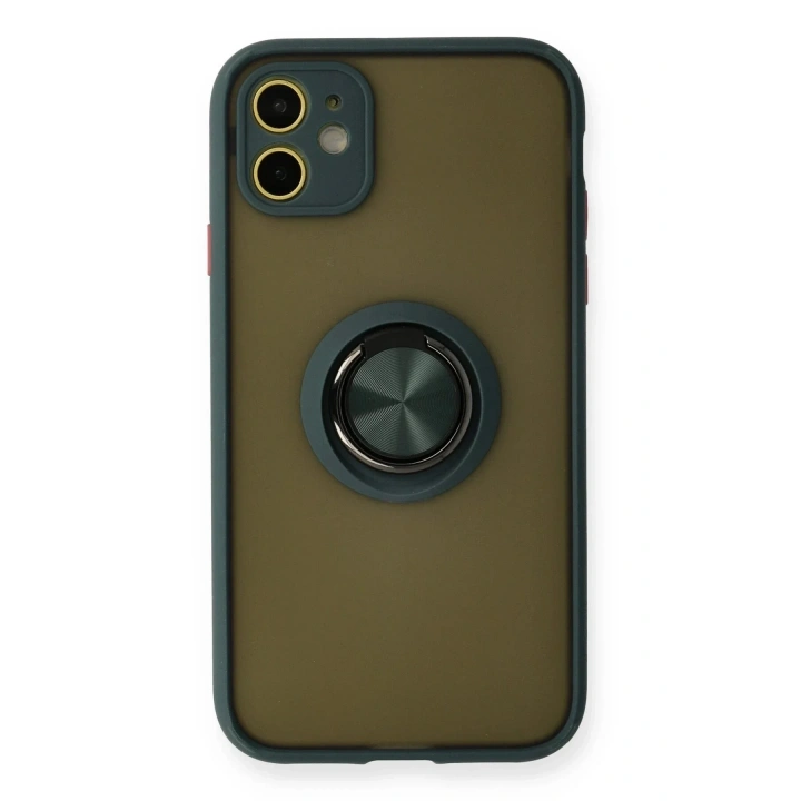 Mey İthalat®  iPhone 11 Kılıf Montreal Yüzüklü Silikon Kapak - Yeşil