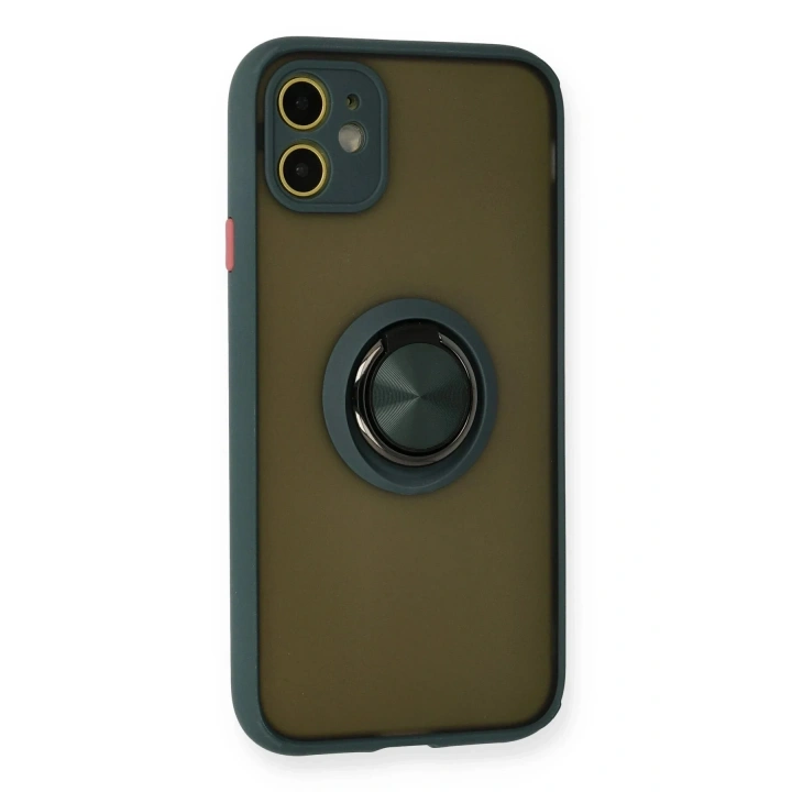 Mey İthalat®  iPhone 11 Kılıf Montreal Yüzüklü Silikon Kapak - Yeşil
