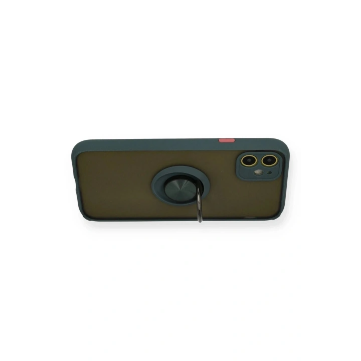 Mey İthalat®  iPhone 11 Kılıf Montreal Yüzüklü Silikon Kapak - Yeşil
