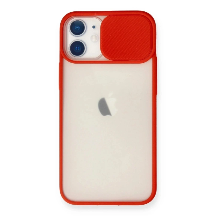 Mey İthalat®  iPhone 11 Kılıf Palm Buzlu Kamera Sürgülü Silikon - Kırmızı