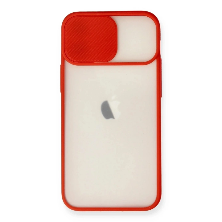Mey İthalat®  iPhone 11 Kılıf Palm Buzlu Kamera Sürgülü Silikon - Kırmızı