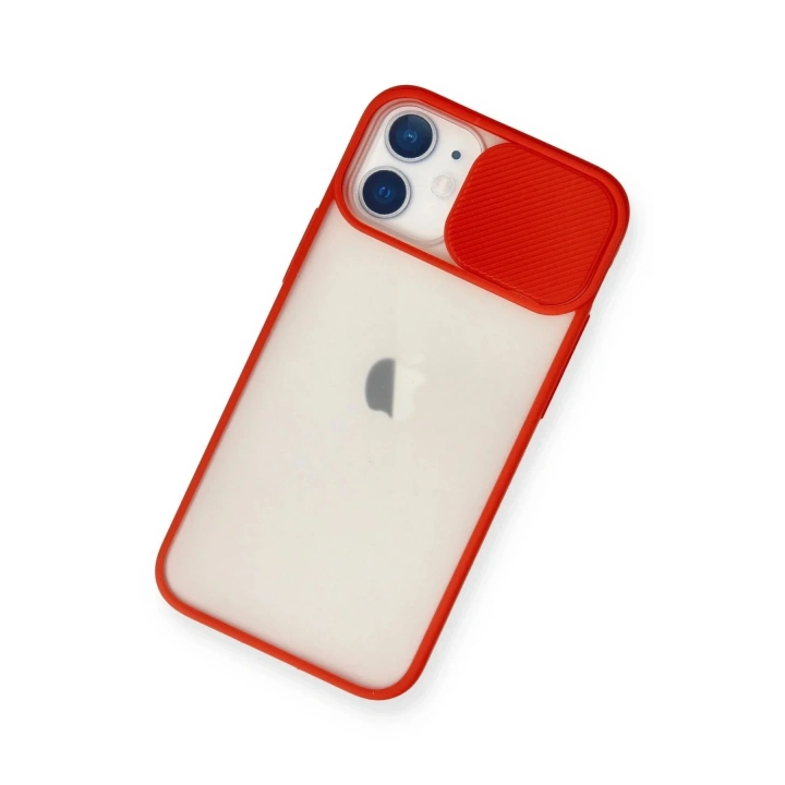 Mey İthalat®  iPhone 11 Kılıf Palm Buzlu Kamera Sürgülü Silikon - Kırmızı