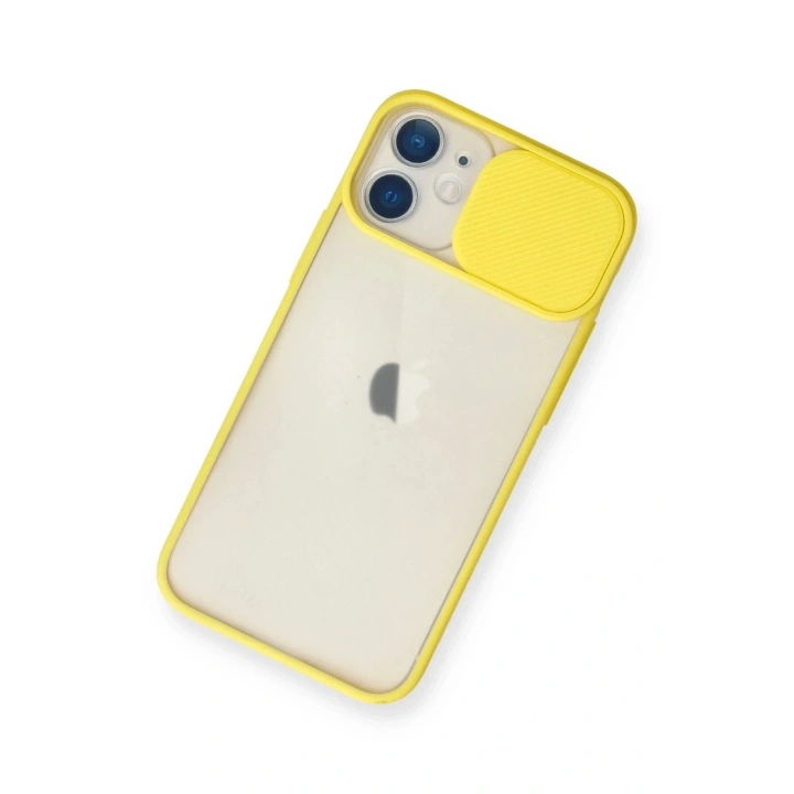 Mey İthalat®  iPhone 11 Kılıf Palm Buzlu Kamera Sürgülü Silikon - Sarı