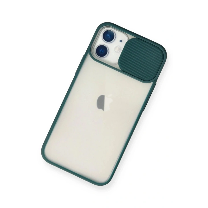 Mey İthalat®  iPhone 11 Kılıf Palm Buzlu Kamera Sürgülü Silikon - Yeşil