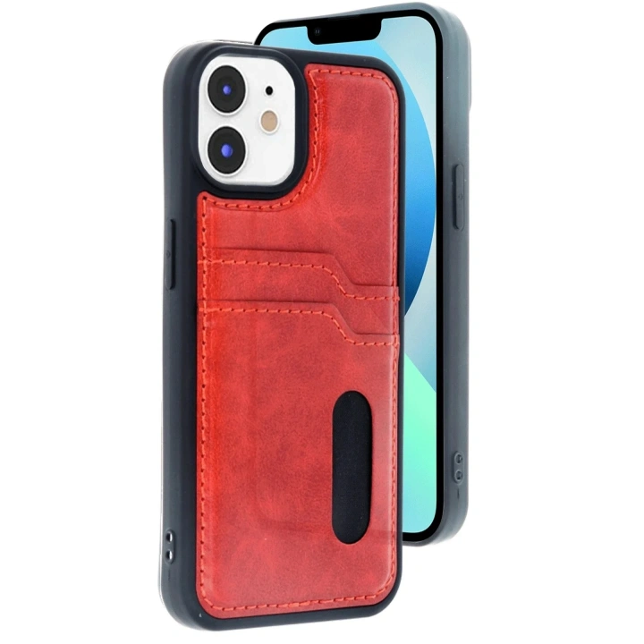 Mey İthalat®  iPhone 11 Kılıf Sara Kartvizitli Deri Kılıf - Kırmızı