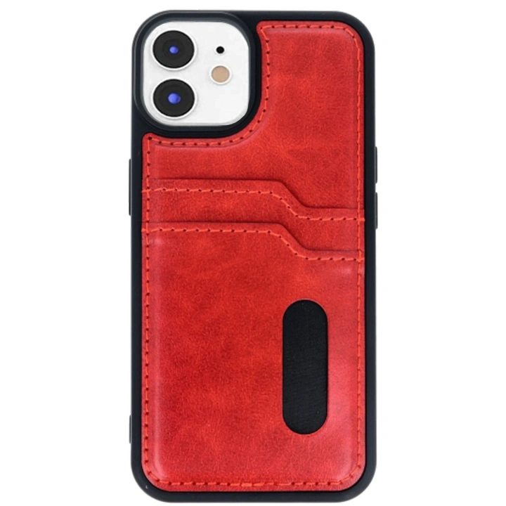 Mey İthalat®  iPhone 11 Kılıf Sara Kartvizitli Deri Kılıf - Kırmızı