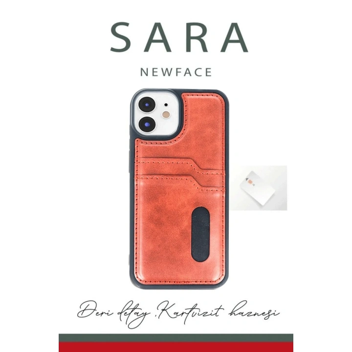 Mey İthalat®  iPhone 11 Kılıf Sara Kartvizitli Deri Kılıf - Kırmızı