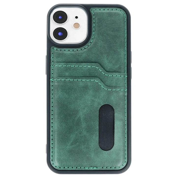 Mey İthalat®  iPhone 11 Kılıf Sara Kartvizitli Deri Kılıf - Koyu Yeşil