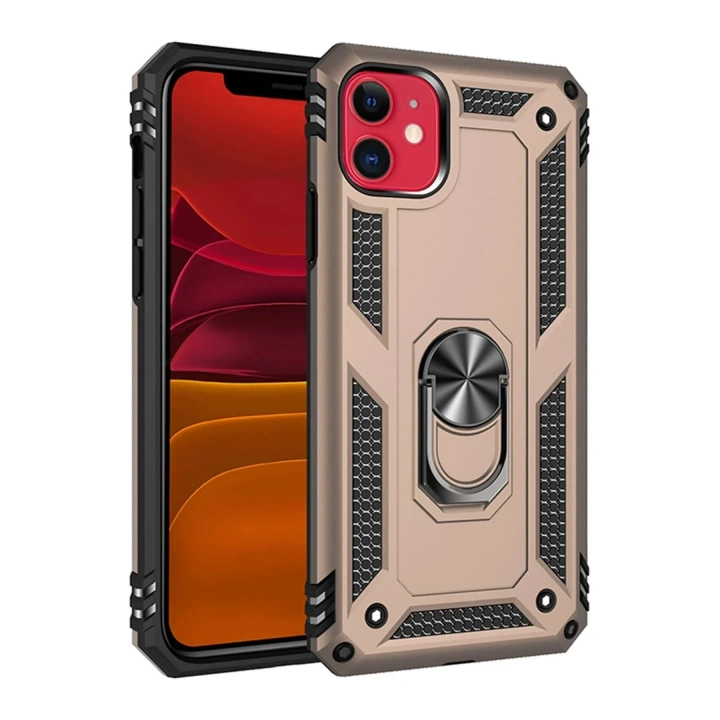Mey İthalat®  iPhone 11 Kılıf Sofya Yüzüklü Silikon Kapak - Gold