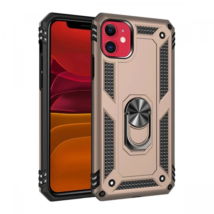 Mey İthalat®  iPhone 11 Kılıf Sofya Yüzüklü Silikon Kapak - Gold