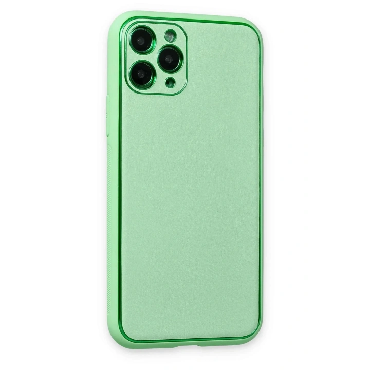 Mey İthalat®  iPhone 11 Pro Kılıf Coco Deri Silikon Kapak - Açık Yeşil