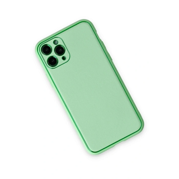 Mey İthalat®  iPhone 11 Pro Kılıf Coco Deri Silikon Kapak - Açık Yeşil