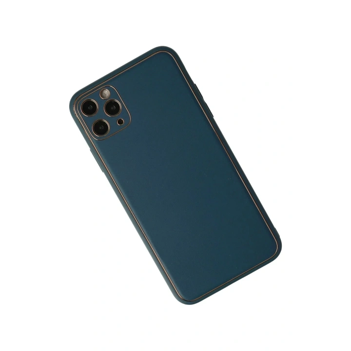 Mey İthalat®  iPhone 11 Pro Kılıf Coco Deri Silikon Kapak - Mavi