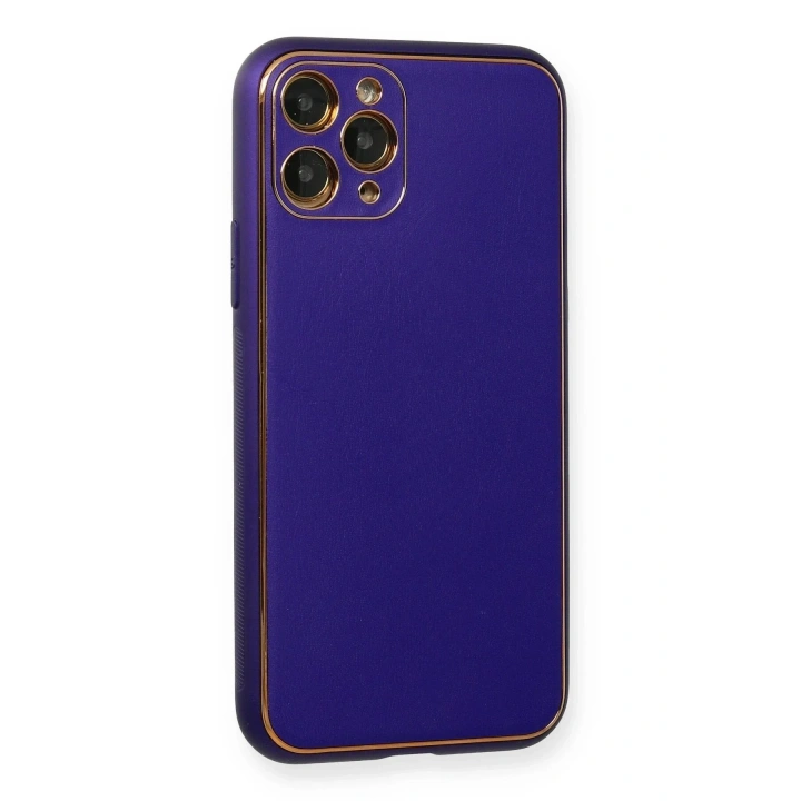 Mey İthalat®  iPhone 11 Pro Kılıf Coco Deri Silikon Kapak - Mor