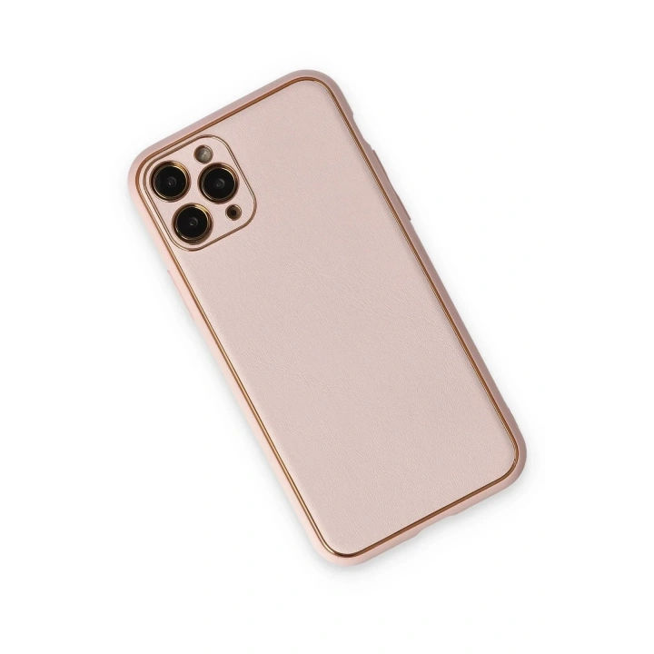 Mey İthalat®  iPhone 11 Pro Kılıf Coco Deri Silikon Kapak - Pudra