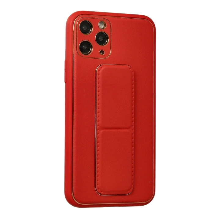 Mey İthalat®  iPhone 11 Pro Kılıf Coco Deri Standlı Kapak - Kırmızı