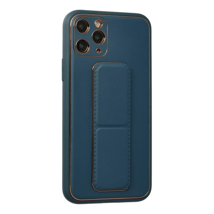 Mey İthalat®  iPhone 11 Pro Kılıf Coco Deri Standlı Kapak - Mavi