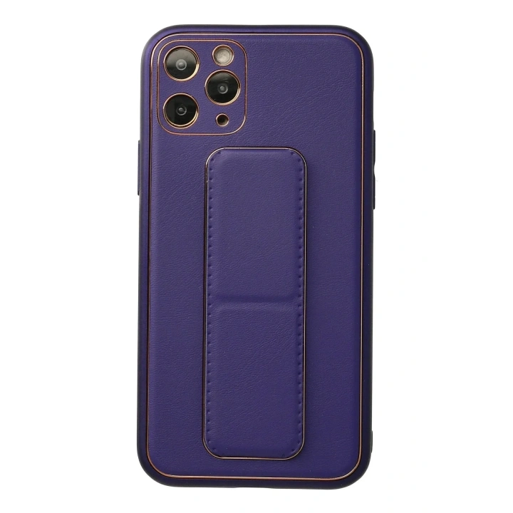 Mey İthalat®  iPhone 11 Pro Kılıf Coco Deri Standlı Kapak - Mor