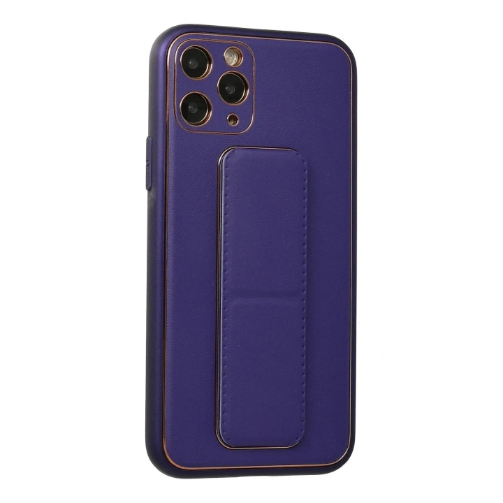 Mey İthalat®  iPhone 11 Pro Kılıf Coco Deri Standlı Kapak - Mor